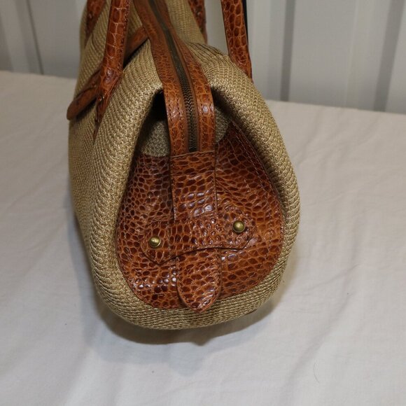 Eric Javits Women's Straw Rafia Shoulder Bag East West Design Croc Embossed Tan - Picture 5 of 13